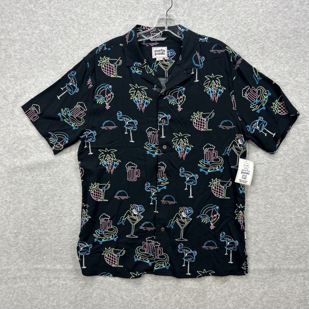 Party Pants Shirt Men Small Black Night Out Rooster Mermaid Martini Hawaiian NEW
